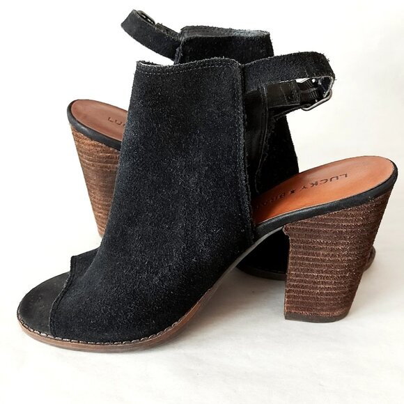 Lucky Brand Women Sandals Size 7.5 Black Open Slingback Peep Toe Comfy Booties - Picture 5 of 10